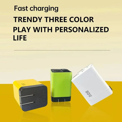 80W GaN Fast Charger With Retractable Type C Cable US/EU/UK Plug Wall Charger For iPhone Xiaomi Huawei Samsung VIVO OPPO Oneplus