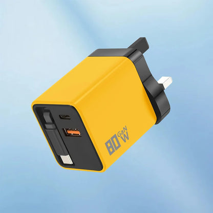 80W GaN Fast Charger With Retractable Type C Cable US/EU/UK Plug Wall Charger For iPhone Xiaomi Huawei Samsung VIVO OPPO Oneplus
