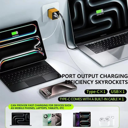 80W GaN Fast Charger With Retractable Type C Cable US/EU/UK Plug Wall Charger For iPhone Xiaomi Huawei Samsung VIVO OPPO Oneplus